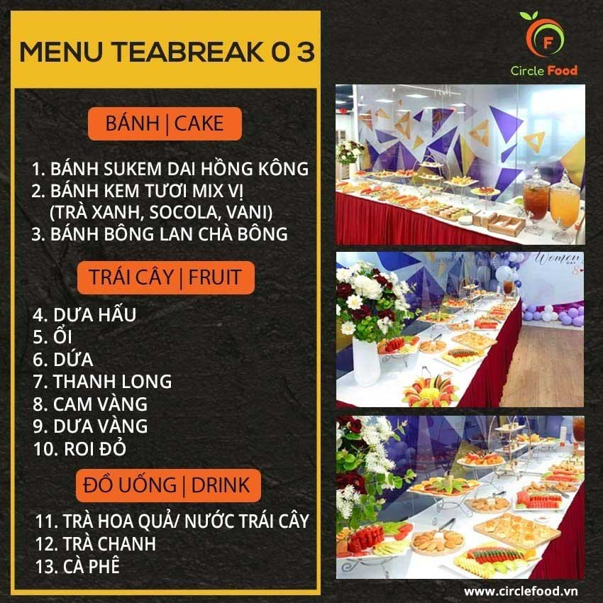 Menu thực đơn set tiệc Teabreak TB03