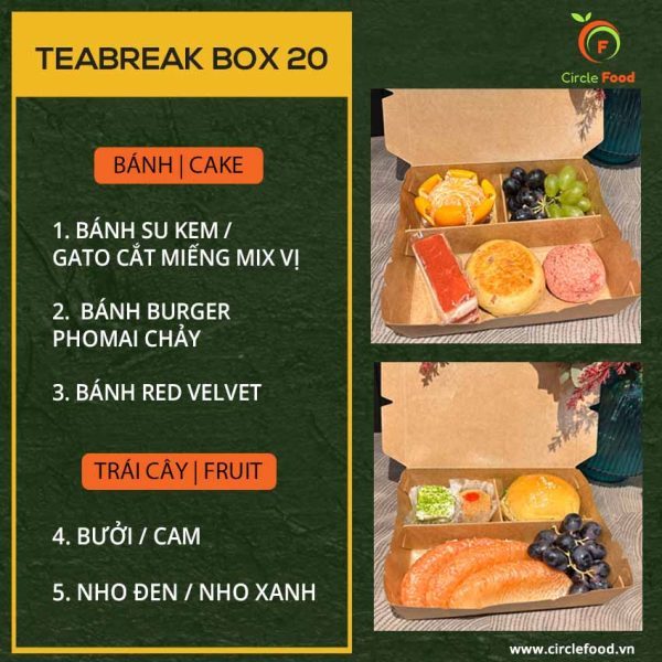 Menu thực đơn teabreak box TBB20